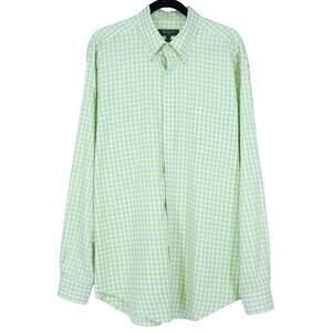 BOBBY JONES Green and White Gingham Button Down Dress Shirt Long Sleeve Men's XL
